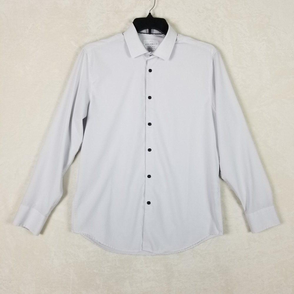 Con.Struct Dress Shirt Mens L White Slim Fit 4-Way Stretch Cooling Comfort 286s